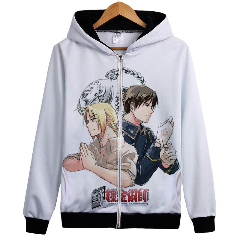 Fullmetal Alchemist Hoodies - Zip Up White Outerwear Hoodie