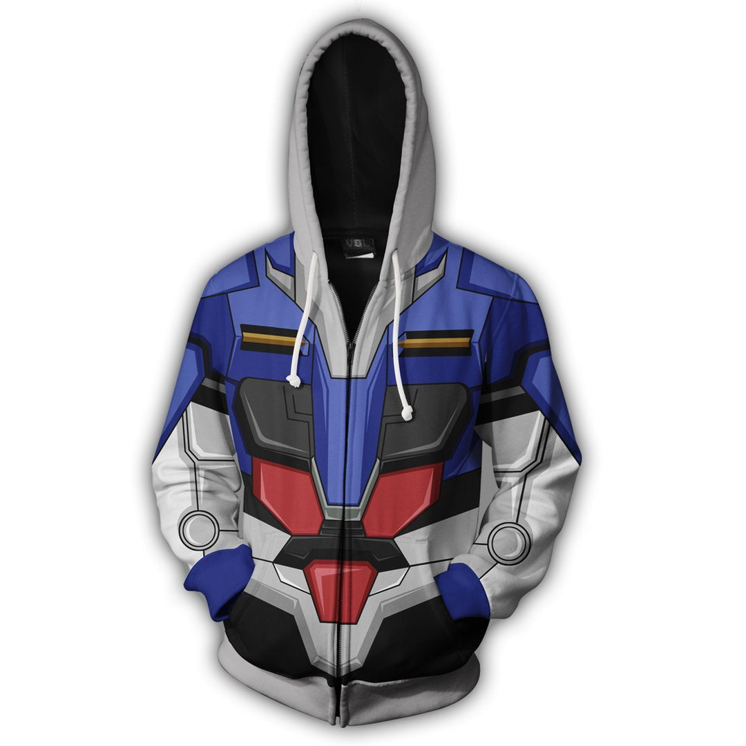 Gundam 00 Raiser Hoodies - Zip Up Mobile Suit Blue Cosplay Hoodie