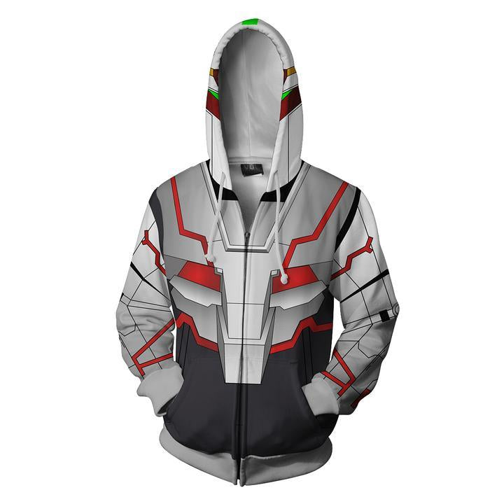 Gundam Mobile Suit  Hoodies - Zip Up Unicorn Gundam Grey Hoodie