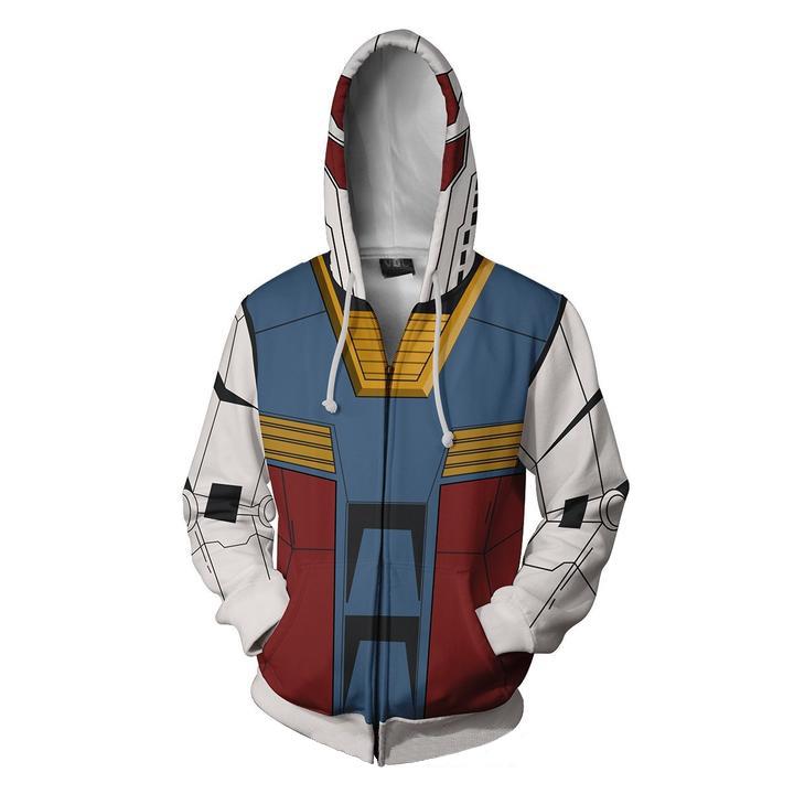 Gundam Mobile Suit Hoodies - Gundam White Zip Up 3D Hoodie