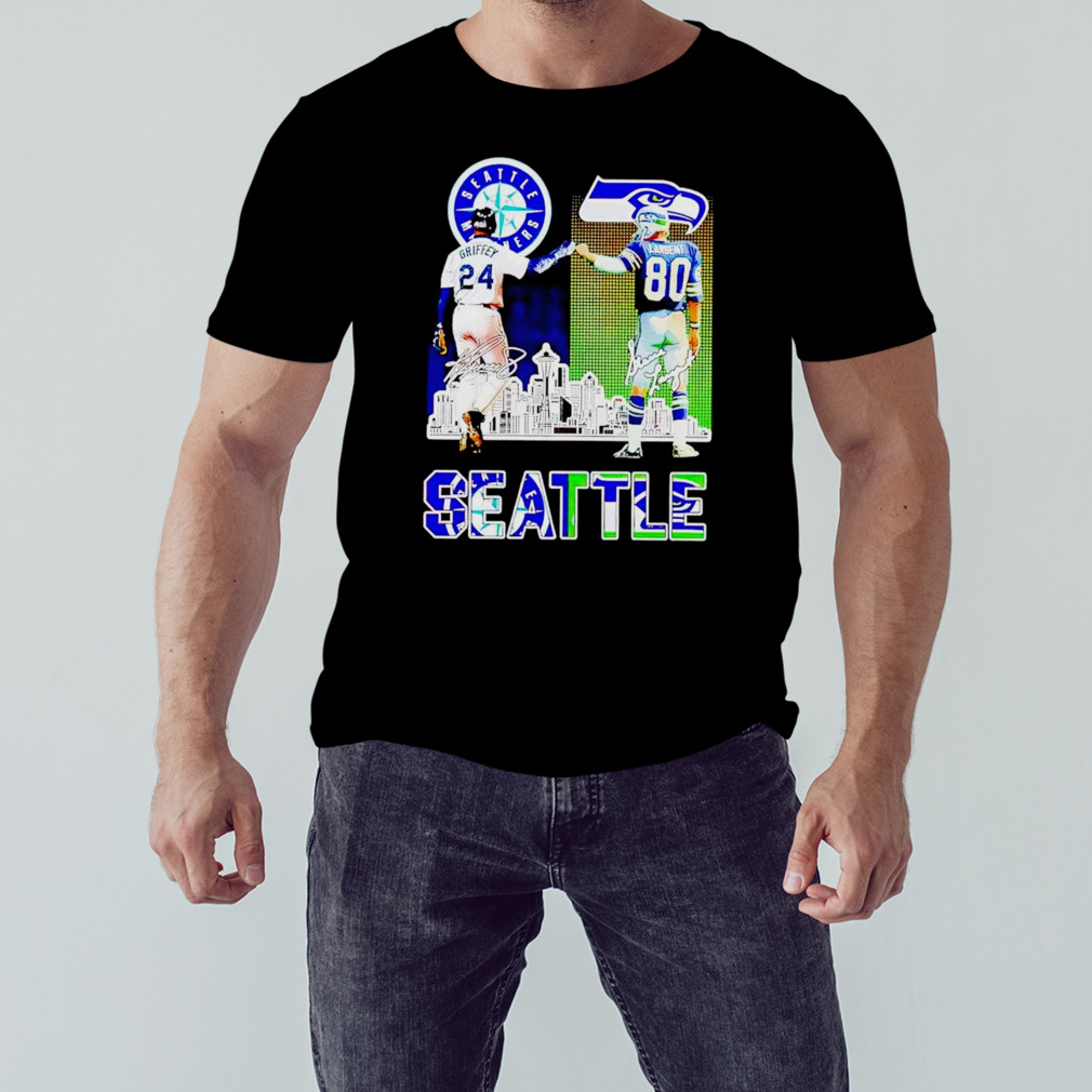 Ken Griffey Jr and Steve Largent Seattle City signatures shirt