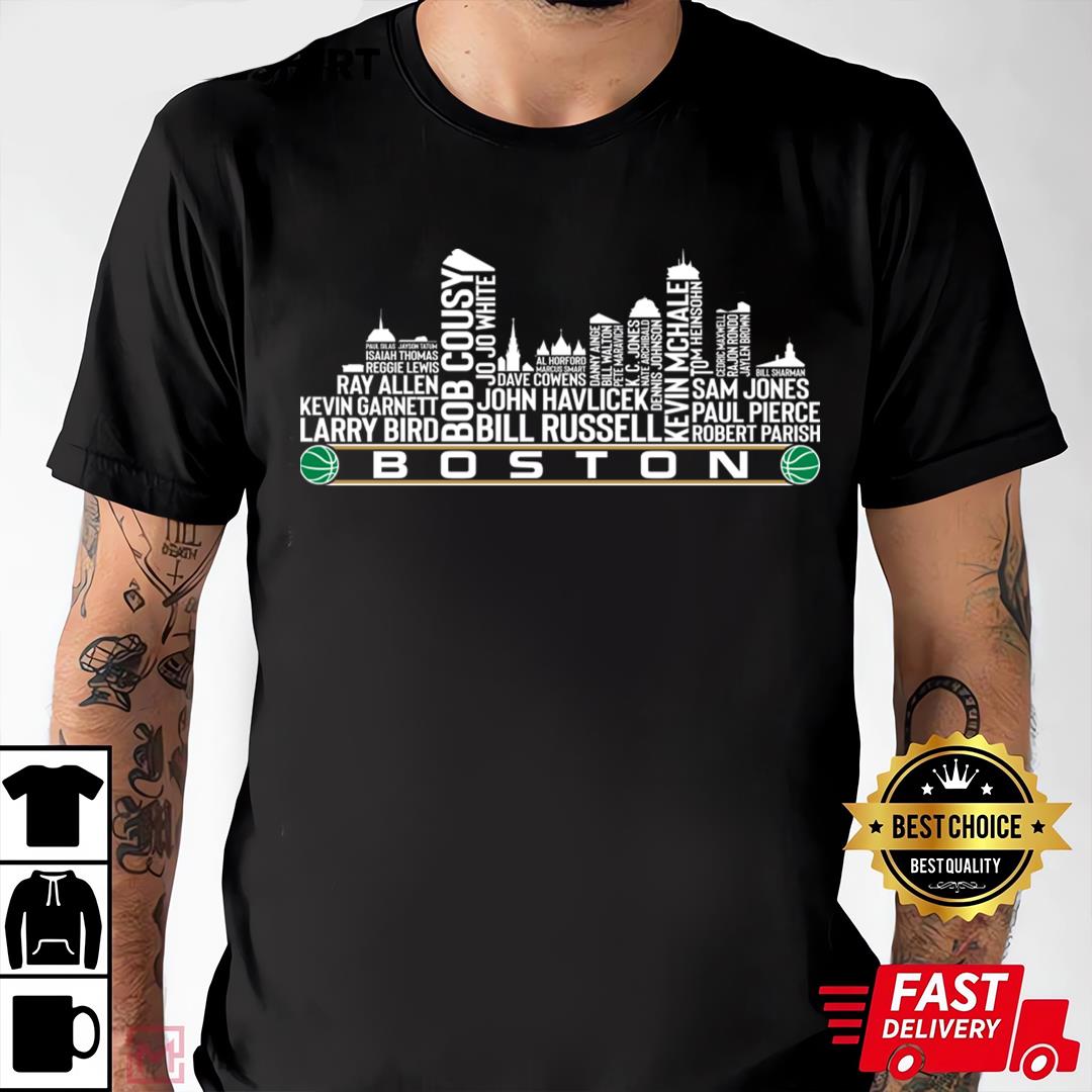 Boston Basketball Team All Time Legends, Boston City Skyline T-Shirt