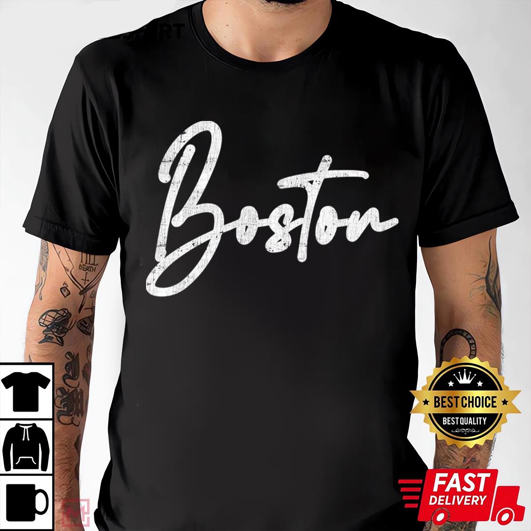 Boston Retro Typography Design T-Shirt