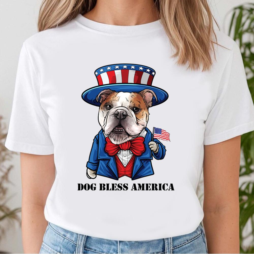 Bulldog Dog Bless America T-Shirt