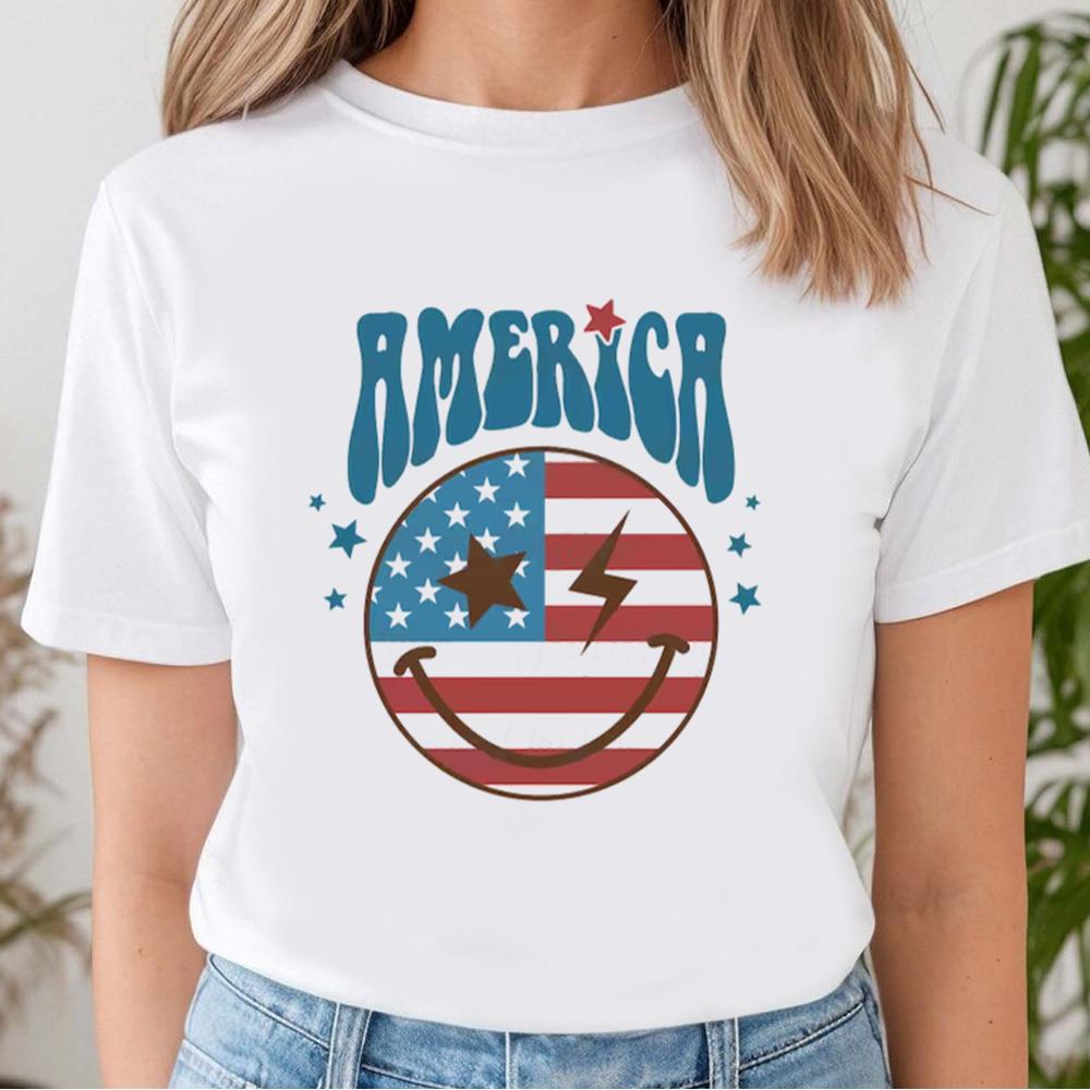 Bundle America Happy Face Shirt, 4th Of July, Independence Day Shirt, Stars and Stripes Splatter