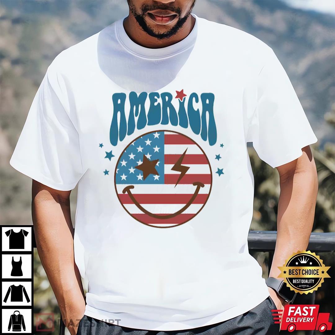 Bundle America Happy Face Shirt, 4th Of July, Independence Day Shirt, Stars and Stripes Splatter
