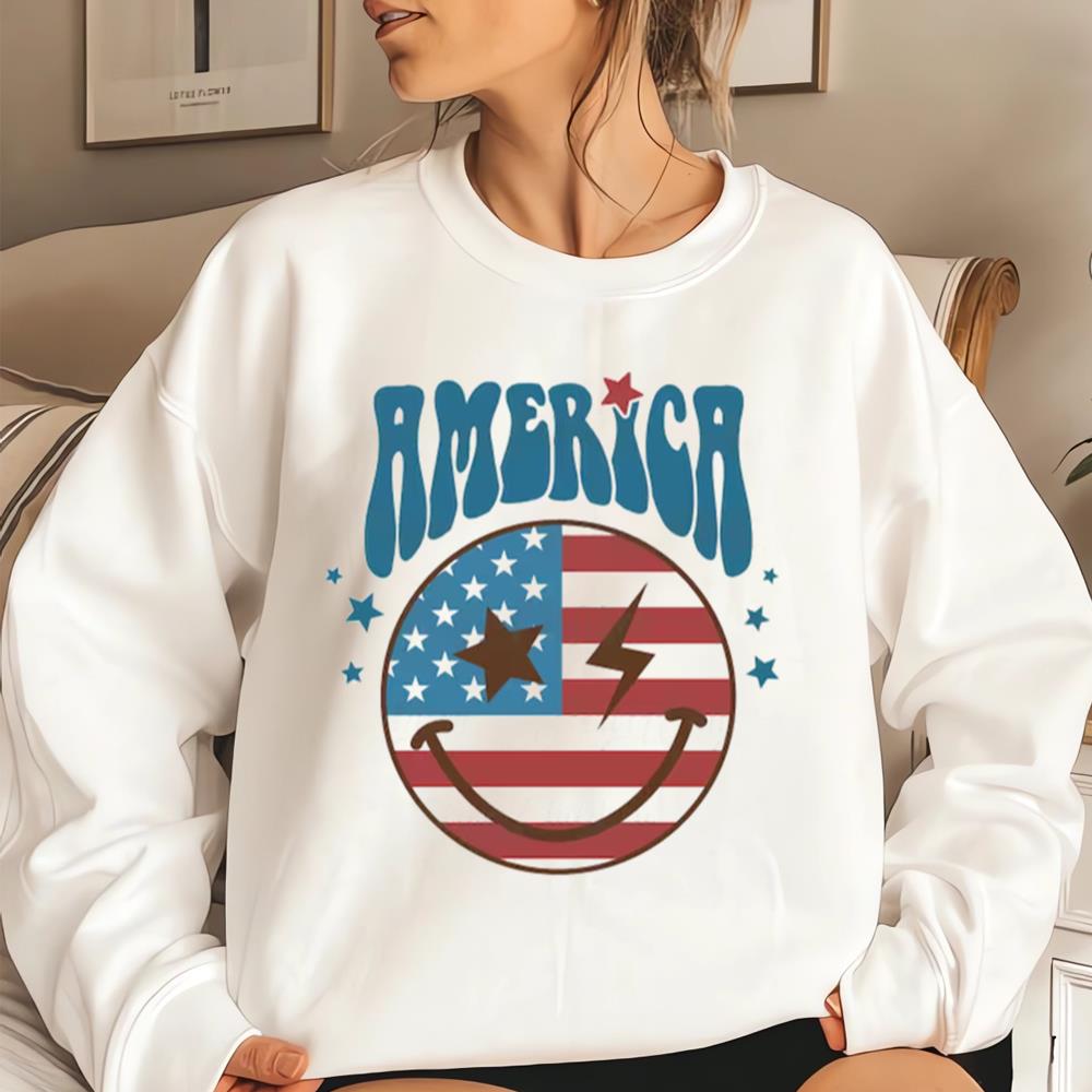 Bundle America Happy Face Shirt, 4th Of July, Independence Day Shirt, Stars and Stripes Splatter