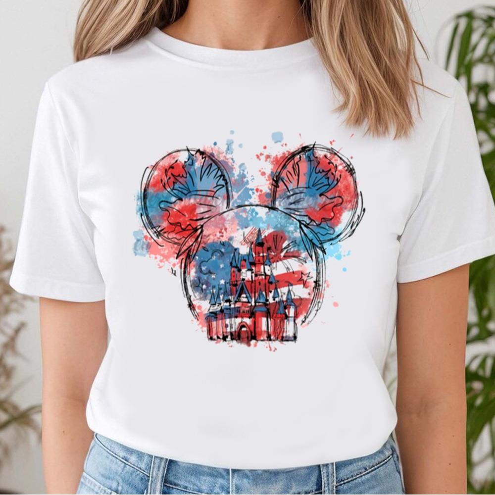 Bundle Mouse America Shirt, Water Color, Red White And Blue, American Freedom