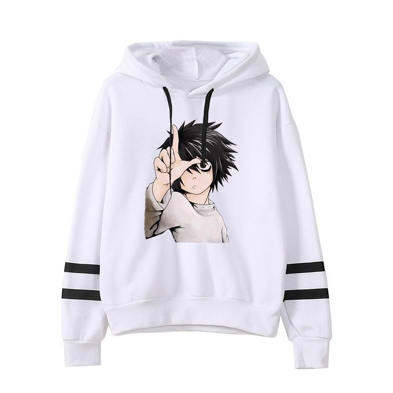 Hot Japanese Anime Death Note L Lawliet Stripe Hoodies Autumn Hoodie Cartoon Sweatshirts