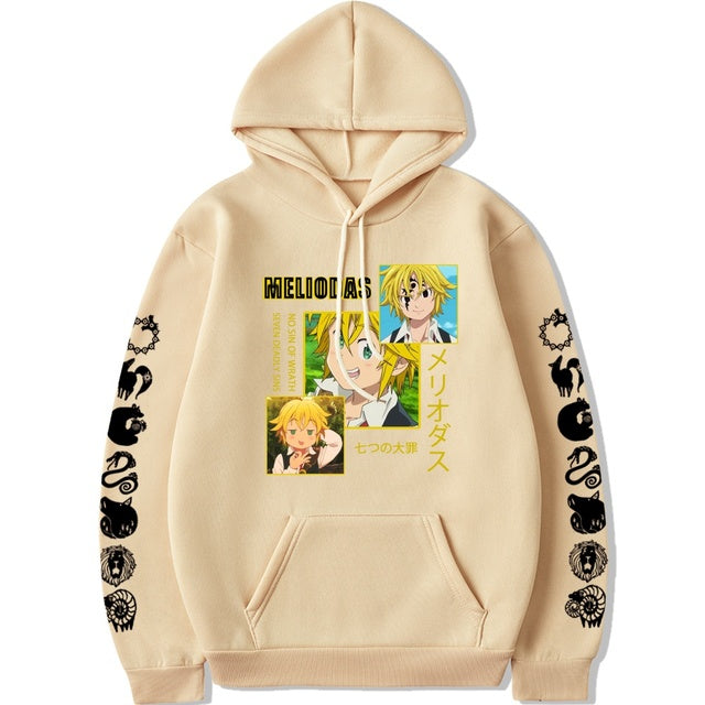 Japanese Anime Manga The Seven Deadly Sins Meliodas Hoodies Streetwear Long Sleeved Tops Hoodie Sweatshirts