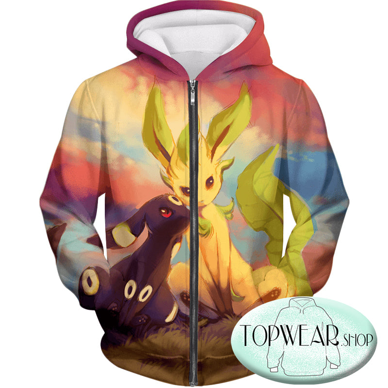 Pokemon Hoodies - Cute Umbreon and Leafeon 3D Zip Up Hoodie