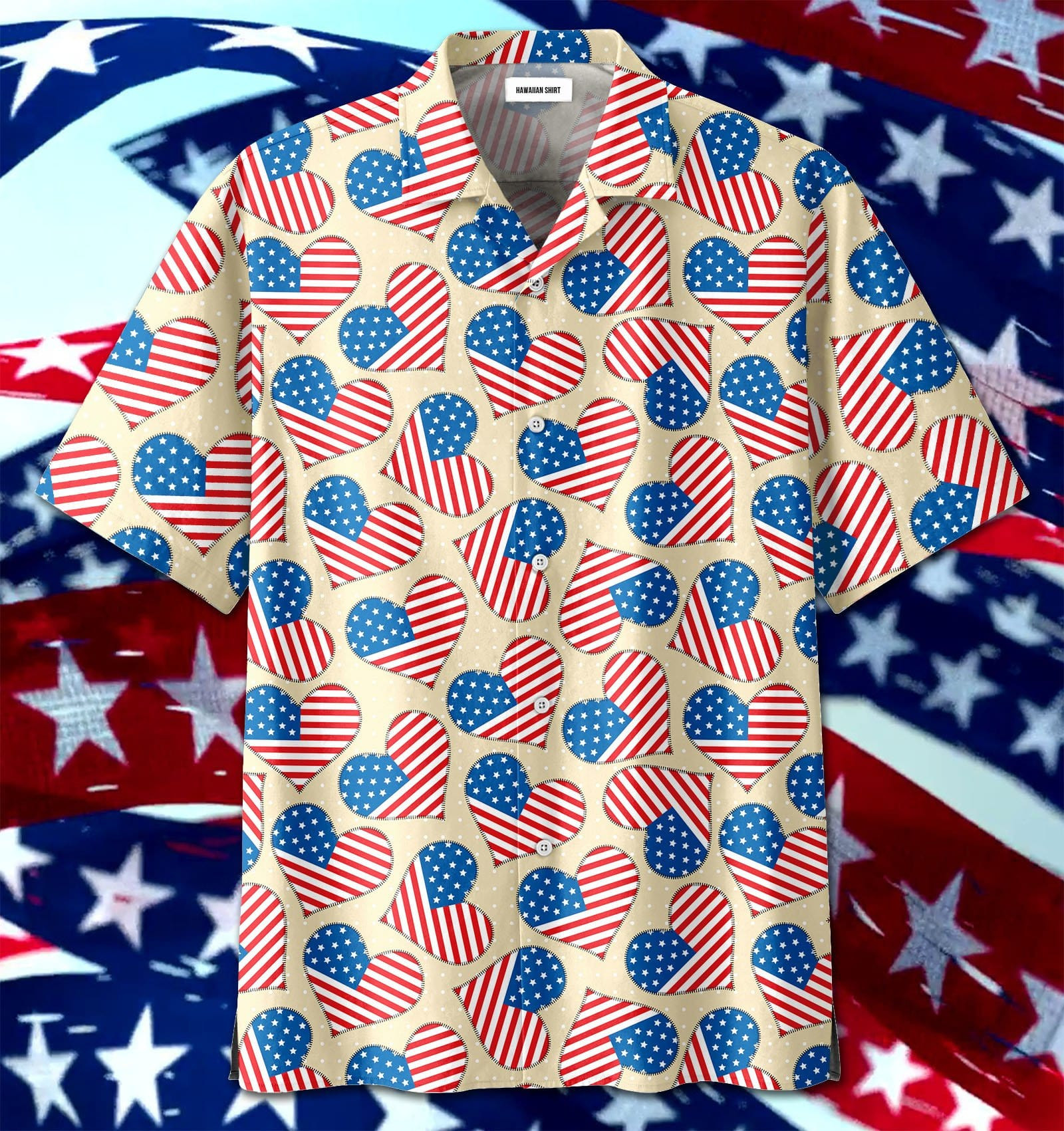 4Th Of July Patriotism Us Flag Heart Pattern Unisex Hawaiian Shirts 13621Dh