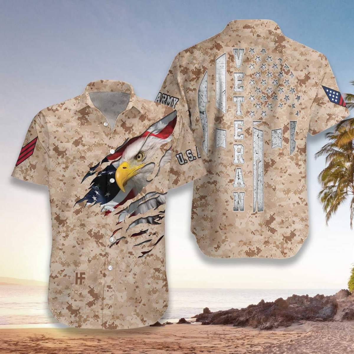 Amazing Brown Camo Us Marine Corps Veteran Eagle Unisex Hawaiian Shirts