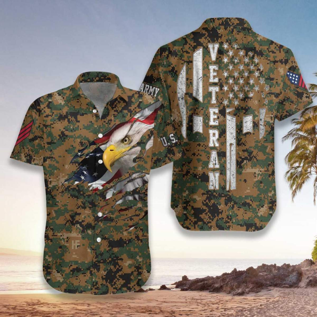 Amazing Camo Us Army Veteran Eagle Unisex Hawaiian Shirts