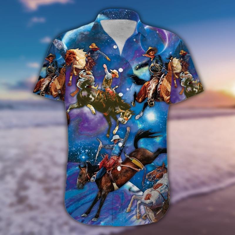 Amazing Galaxy Cowboy With Strong Horse Unisex Hawaiian Shirts