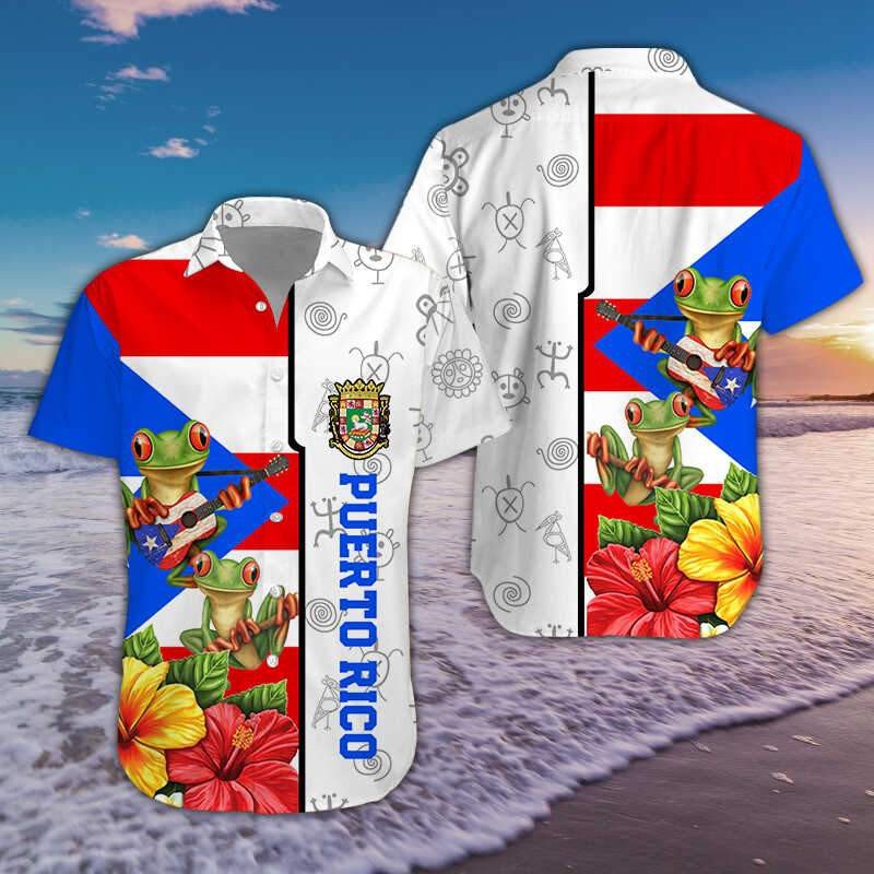 Amazing Hibiscus Puerto Rico Frog Hawaiian Shirts Dh