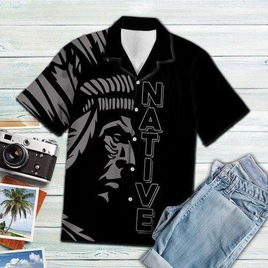 Amazing Native Chief Simple Black Grey Unisex Hawaiian Shirts