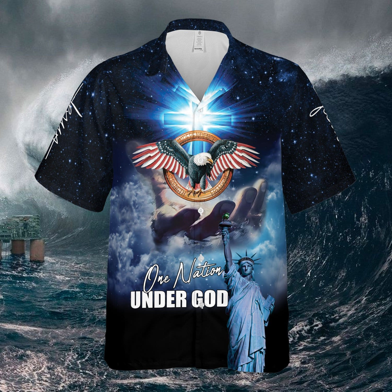Amazing Patriotic Eagle One Nation Under God Galaxy Sky Unisex Hawaiian Shirts