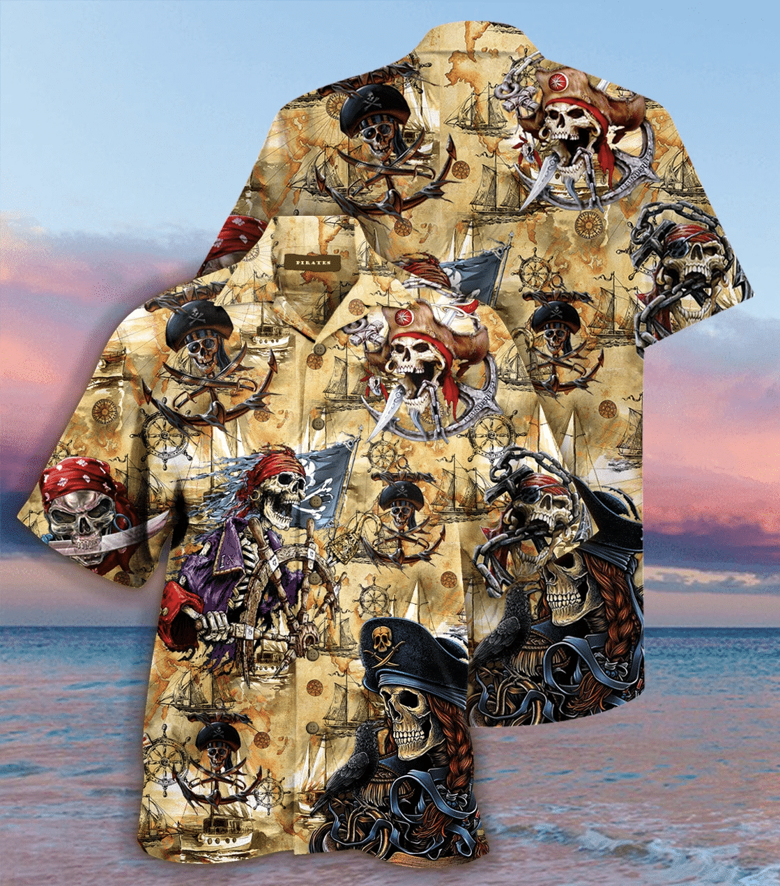 Amazing Pirate Skull Hawaiian Aloha Shirts V