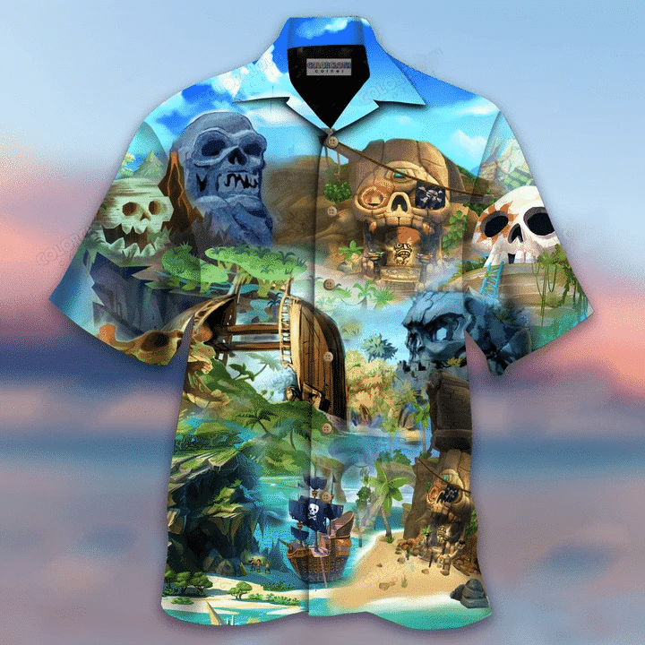 Amazing The Pirates Skull Island Hawaiian Aloha Shirt Va