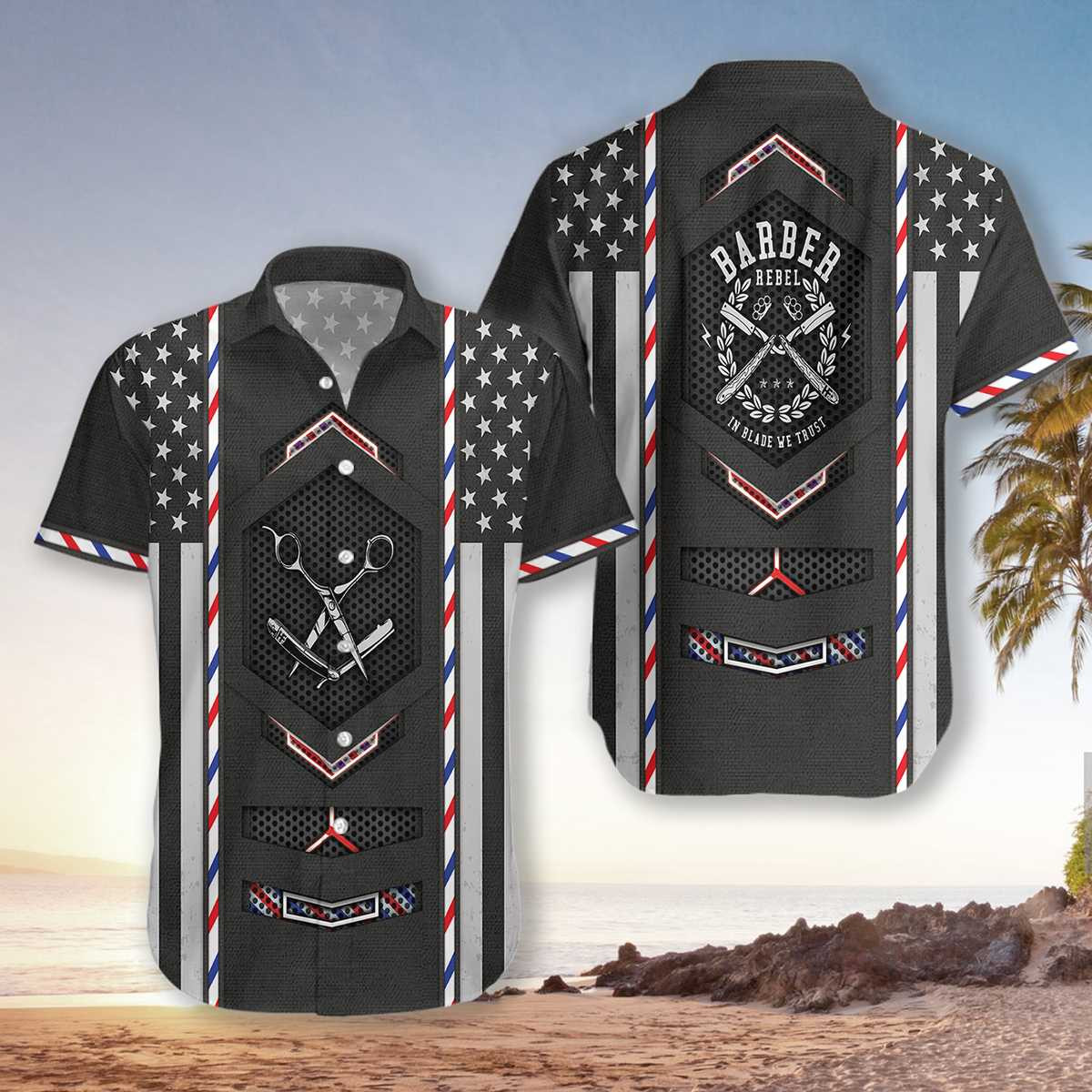 American Flag Barber Hawaiian Aloha Shirts V
