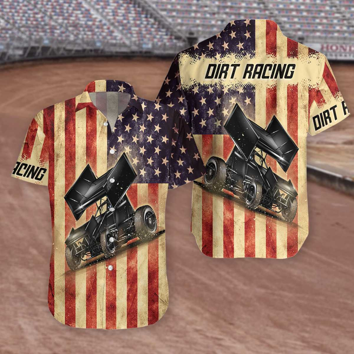American Flag Dirt Racing Hawaiian Unisex Aloha Shirts Va