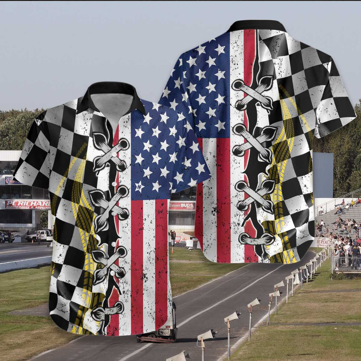 American Flag Dirt Track Racing Hawaiian Unisex Aloha Shirts American Flag Dirt Track Racing Hawaiian Unisex Aloha Shirts