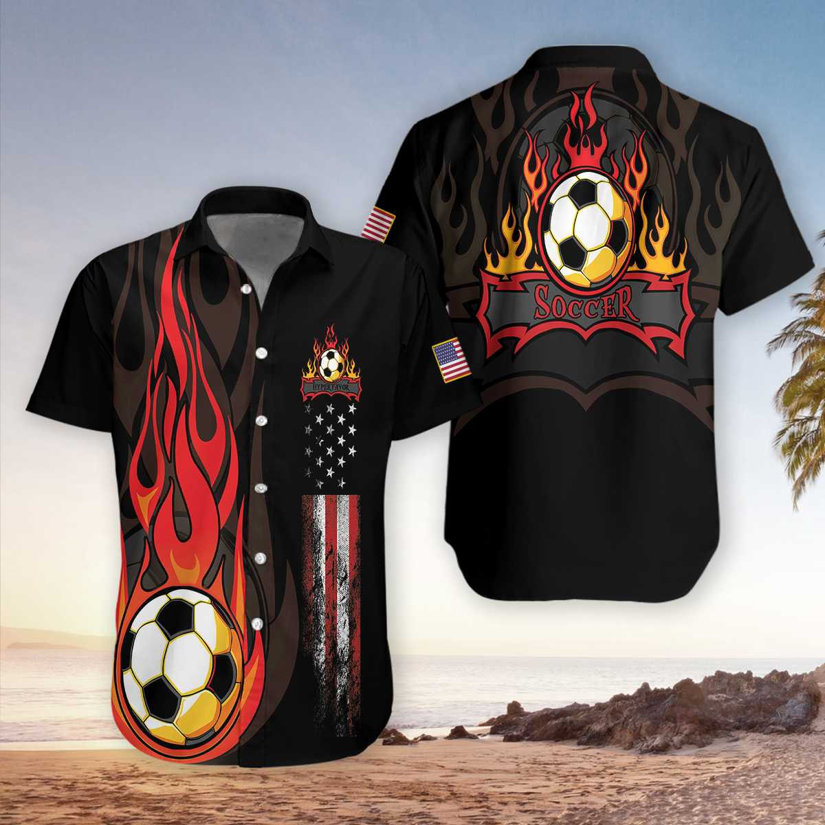 American Flag Soccer Flame Hawaiian Shirts Dh