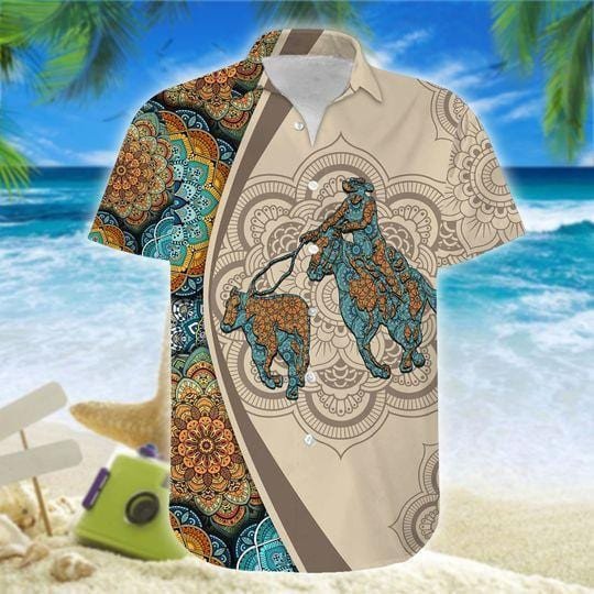 Awesome Breakway Roping Brown Mandala Unisex Hawaiian Shirts - Beach Shorts