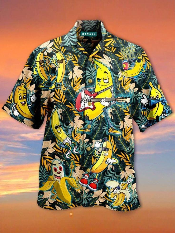Bananas Play Guitar Hawaiian Aloha Shirts For Music Lovers