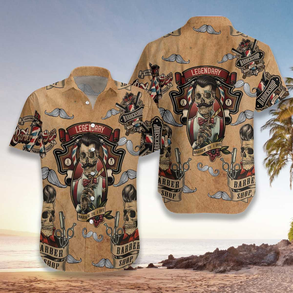 Barber Shop Vintage Skull Hawaiian Aloha Shirts Dh