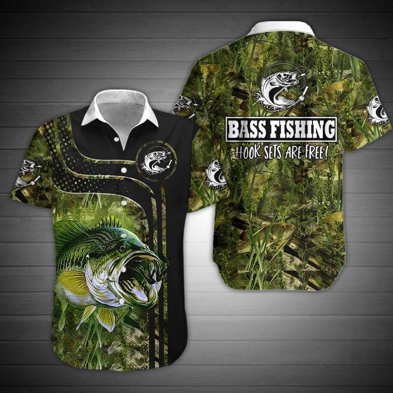 Bass Fishing Hook Sets Are Free Custom Name Aloha Hawaiian Shirts