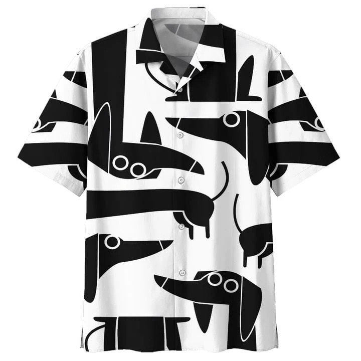 Black White Dachshund Dog Lover Hawaiian Aloha Shirts