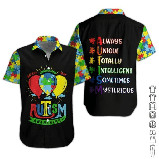 Black Autism Unique Balloons Hawaiian Aloha Shirt