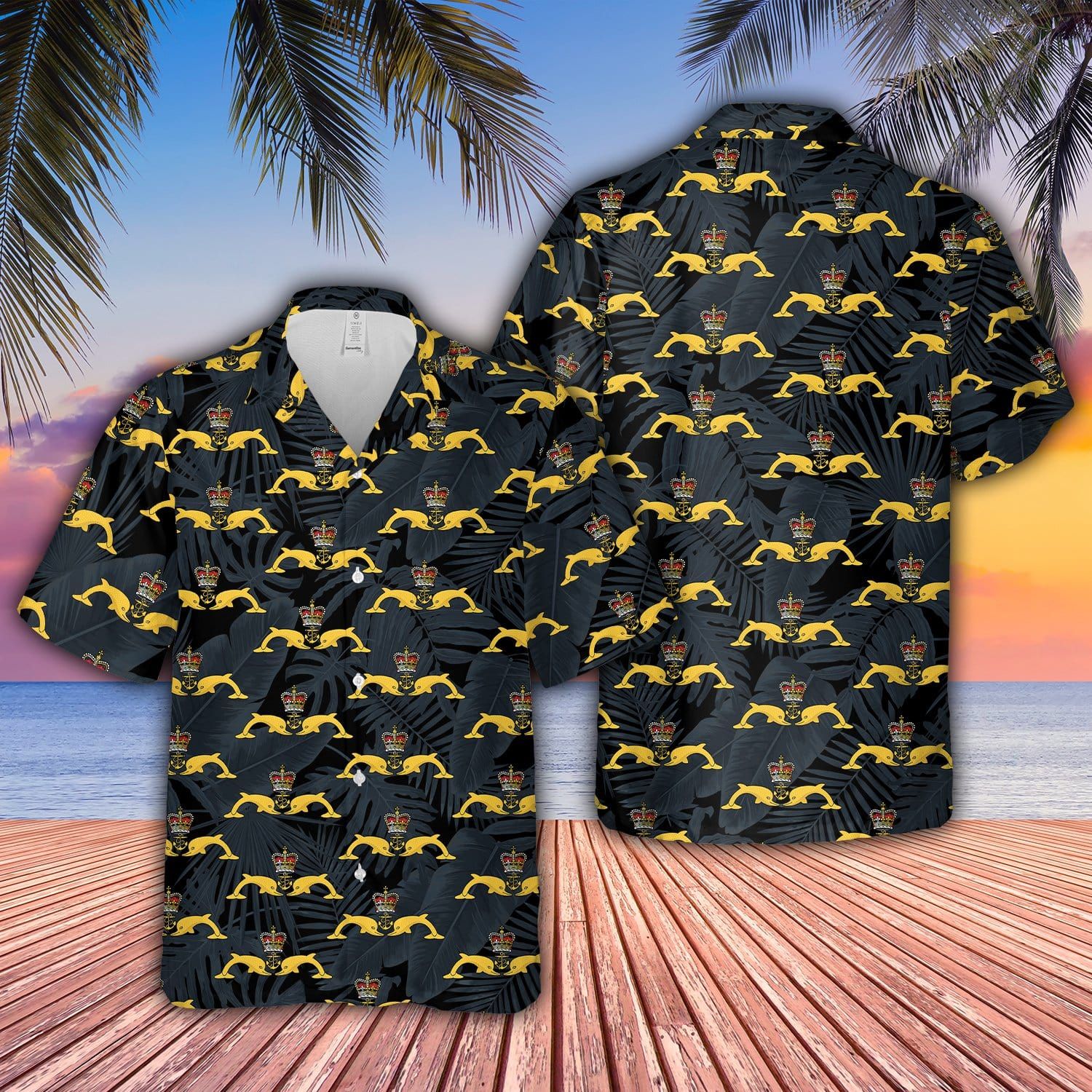 Black Yellow Royal Navy Submarine Service Badge Unisex Hawaiian Shirts