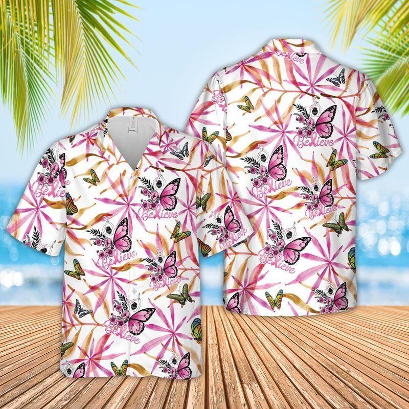 Butterfly Pink Ribbon Breast Cancer Awareness Hawaiian Aloha Shirts Dh