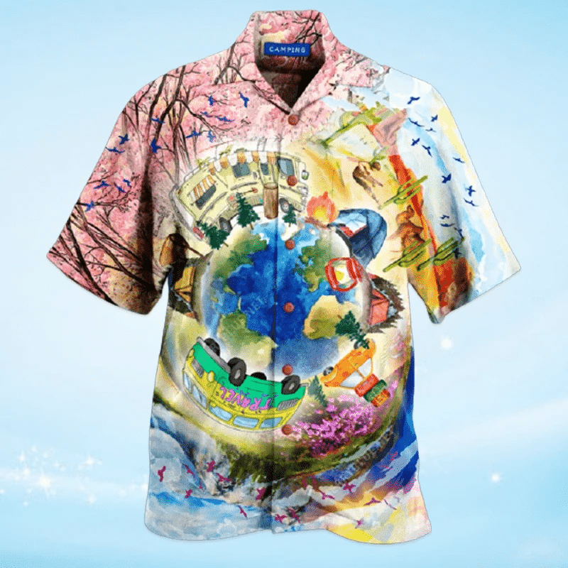 Camper Van Camping Around World Hawaiian Shirts Dh