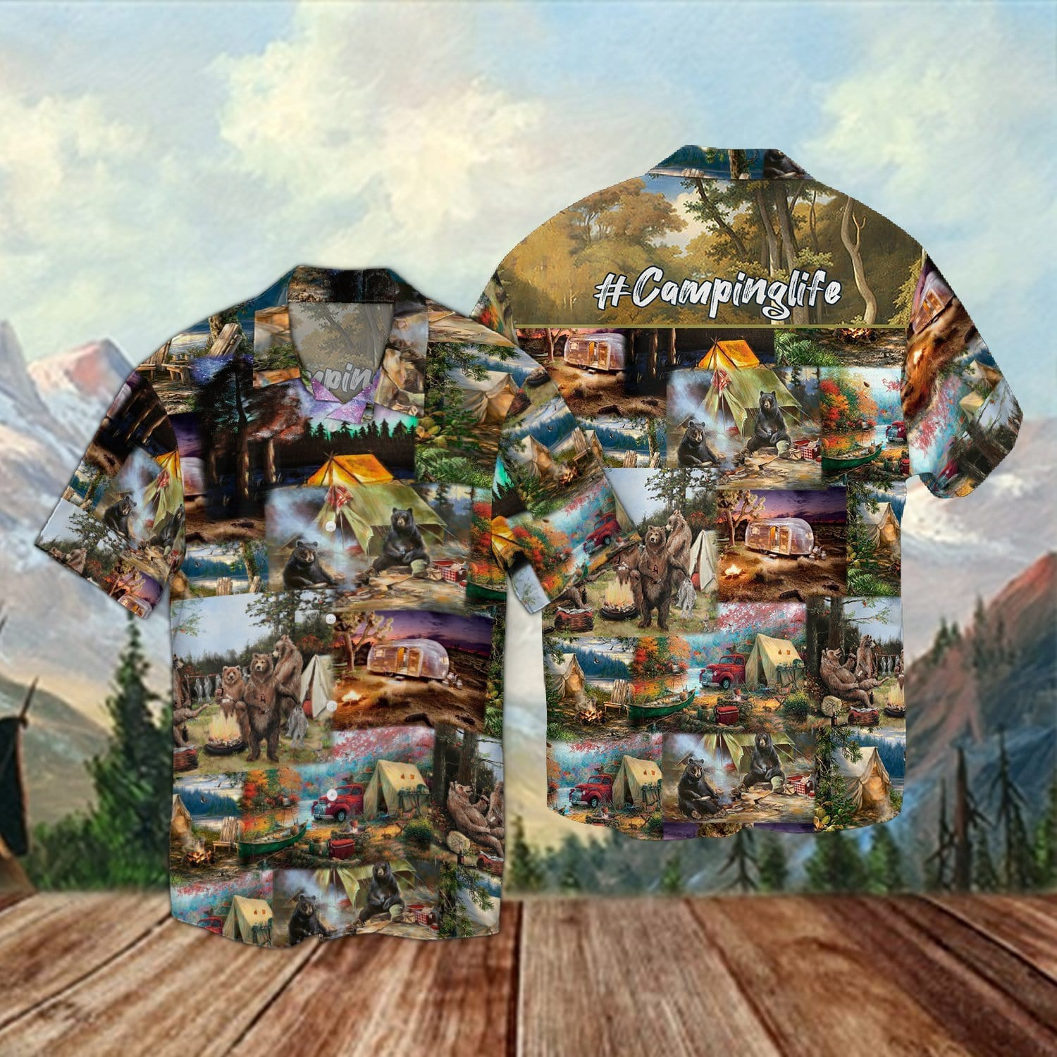 Camping Life With Bear Hawaiian Aloha Shirts Va