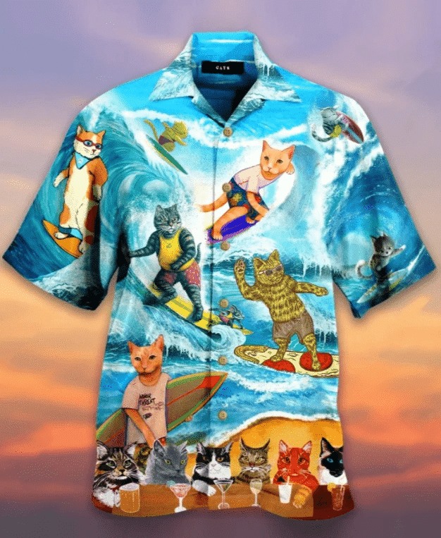 Cats Play Surfing Hawaiian Aloha Shirt Dh