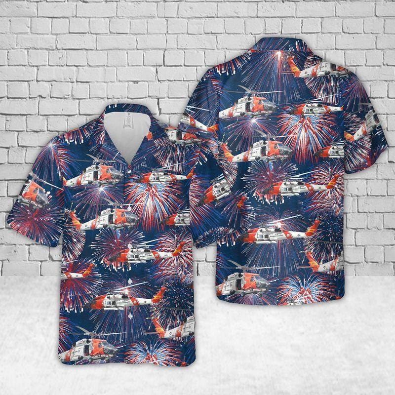 Coast Guard Sikorsky Mh-60 Jayhawk Helicopter Firework Aloha Hawaiian Shirts Or Shorts