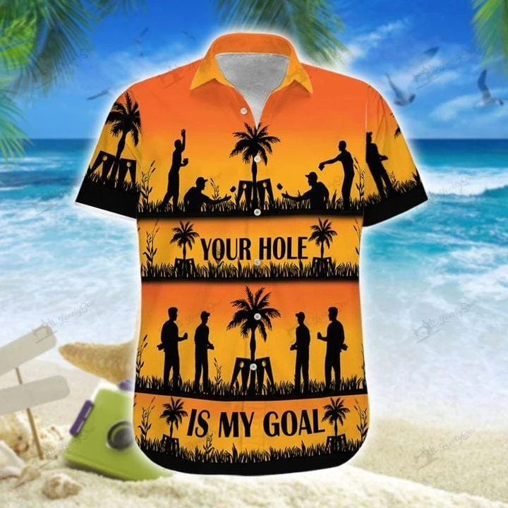 Cornhole - Your Hole Is My Goal Sunset Unisex Hawaiian Shirts - Beach Shorts