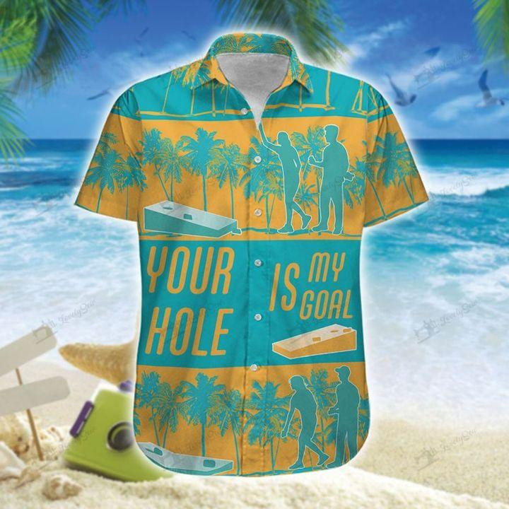 Cornhole - Your Hole Is My Goal Yellow Green Unisex Hawaiian Shirts - Beach Shorts