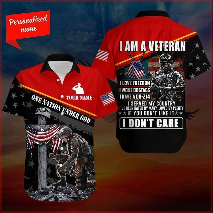 Custom Name Soldier I Am Veteran One Nation Under God Unisex Hawaiian Shirts Kv