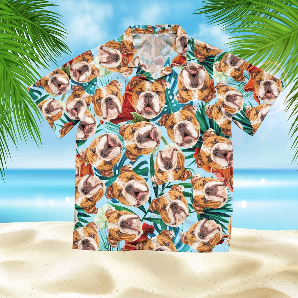 Custom Photo Dog Face Happy Bulldog Unisex Hawaiian Shirts
