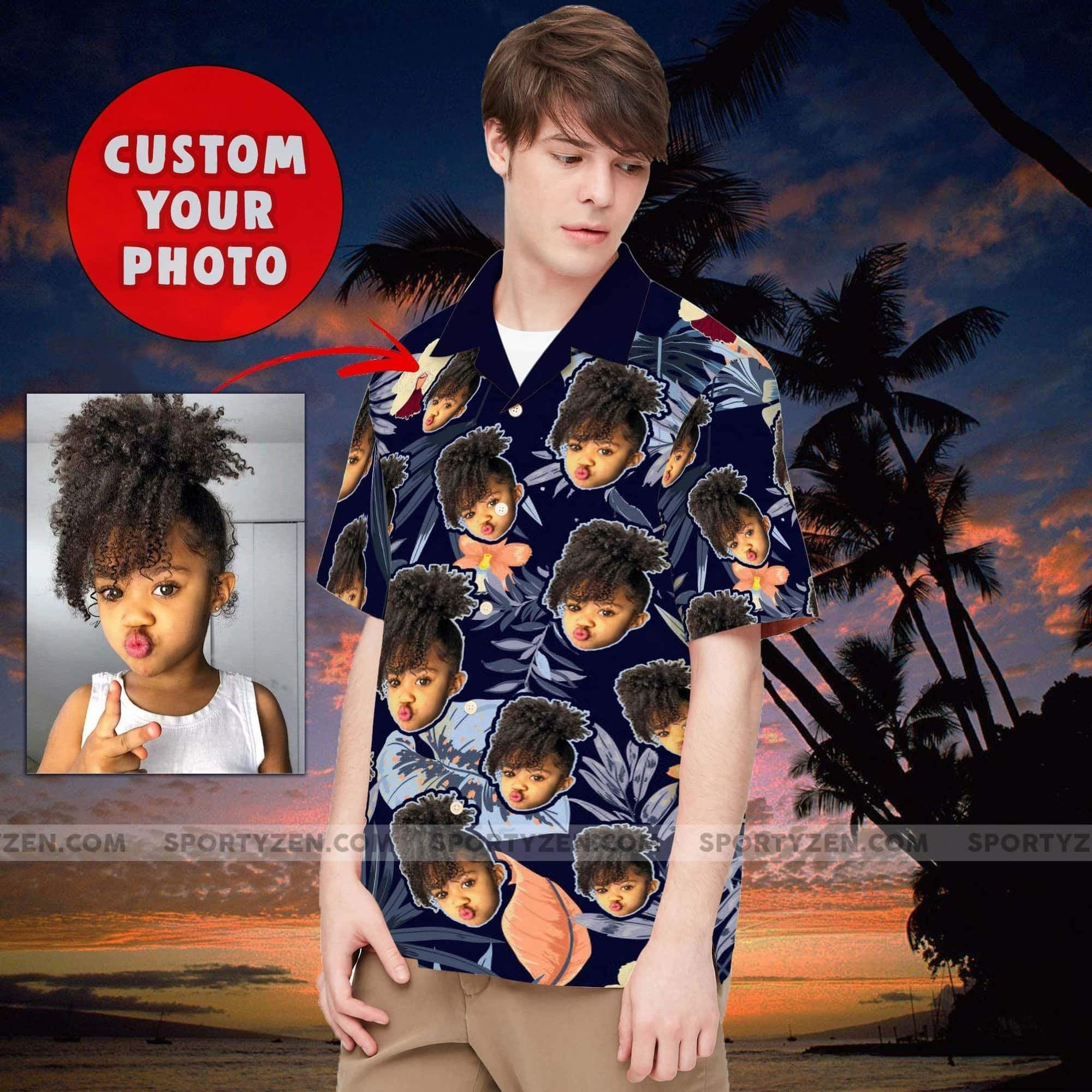 Customizable Personalized Your Own Photo Navy Leaf Unisex Hawaiian Aloha Shirts Dh