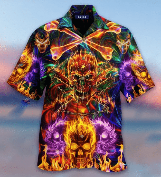 Danger Colorful Flaming Skull Unisex Hawaiian Shirts Va