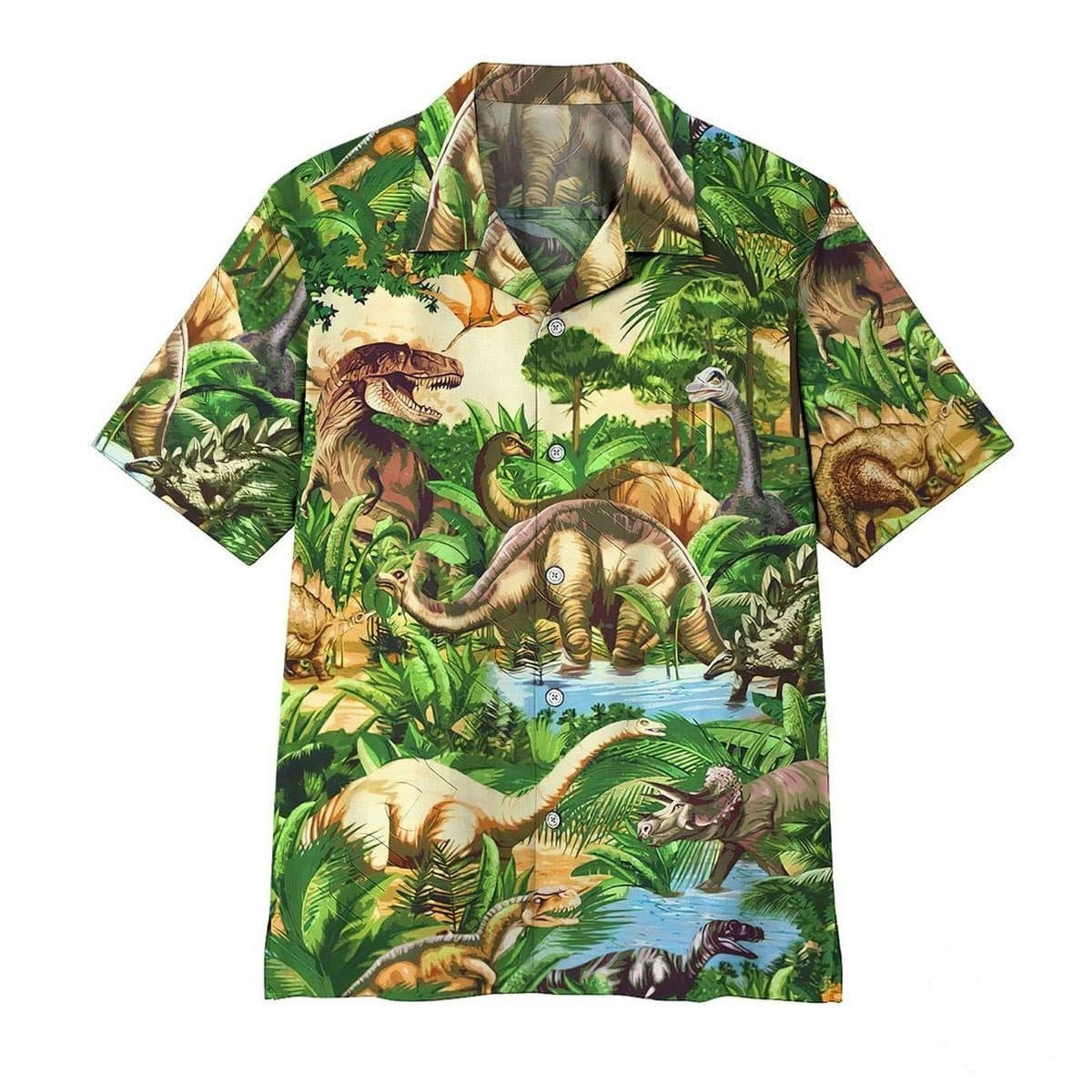 Dinosaur Green Jungle Tropical Unisex Hawaiian Shirt