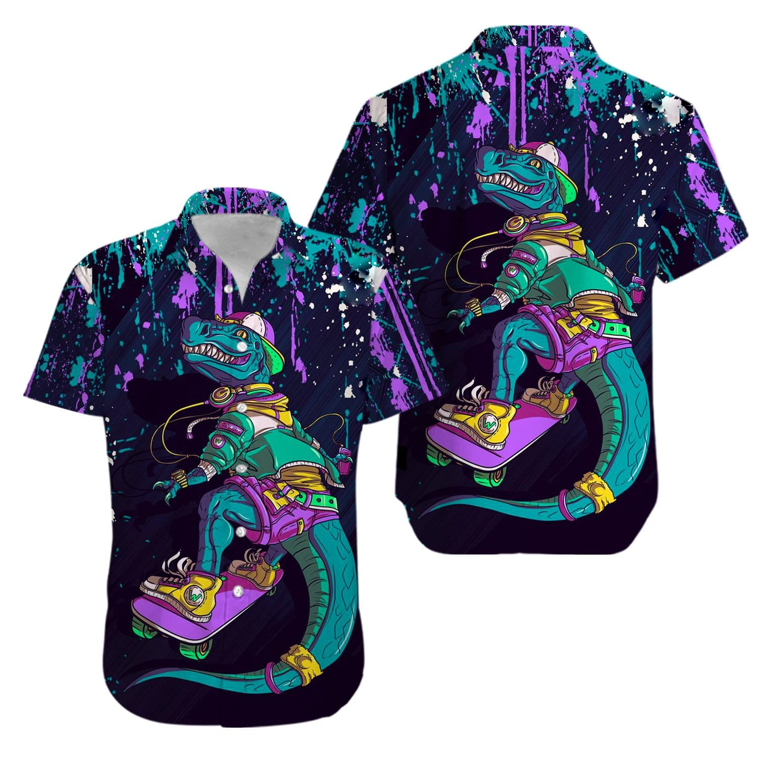 Dinosaur Skateboard Hiphop Hawaiian Aloha Shirts Kv