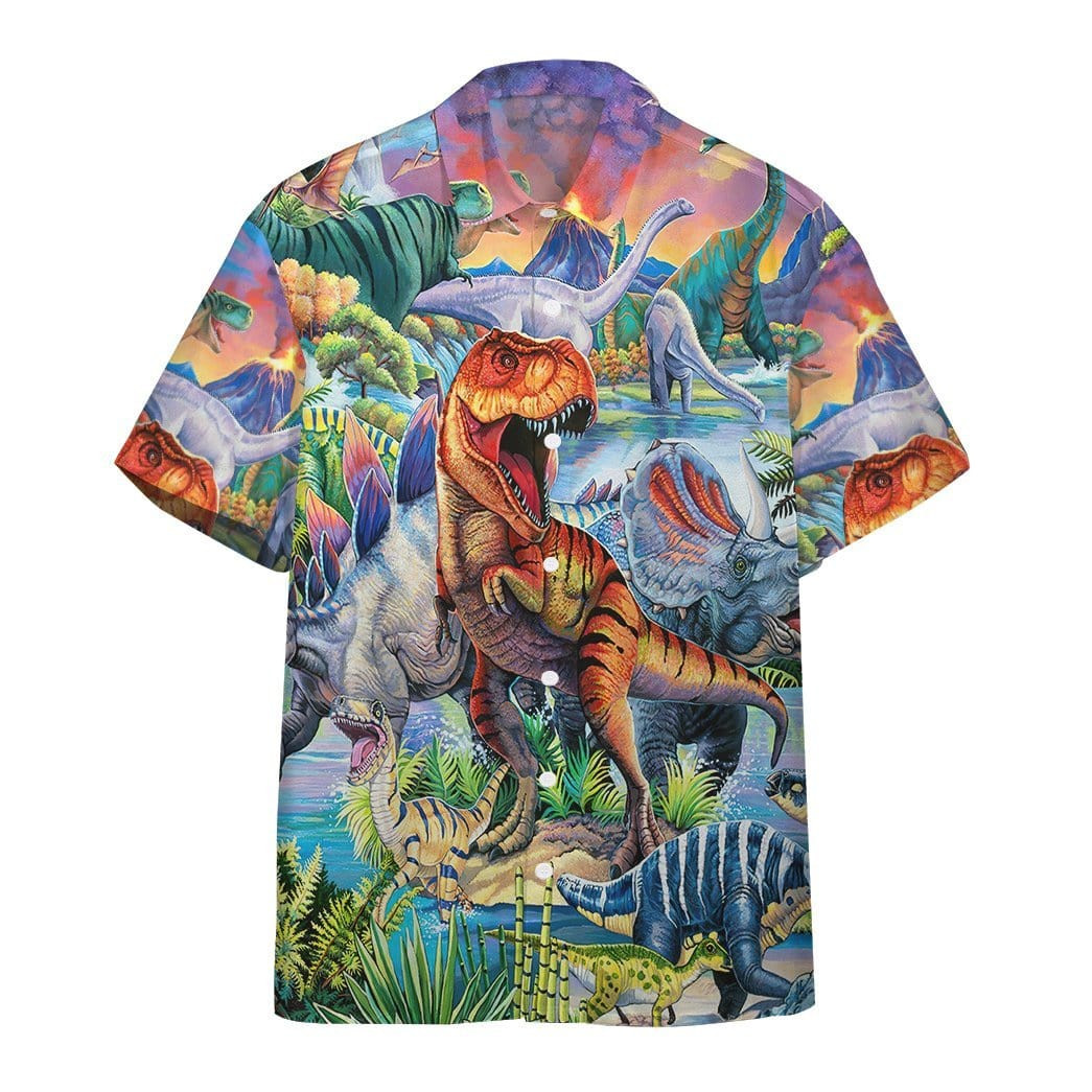 Dinosaur T-Rex Ice Age Colorful Hawaiian Aloha Shirts