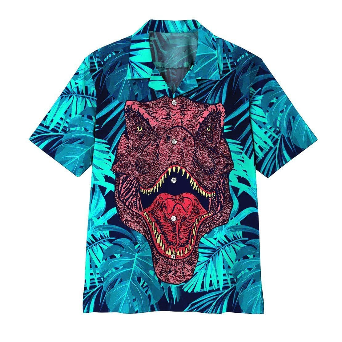 Dinosaur T-Rex Tropical Hawaiian Aloha Shirts H